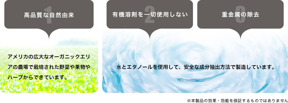 高品質な自然由来・有機溶剤を一切使用しない・重金属の除去